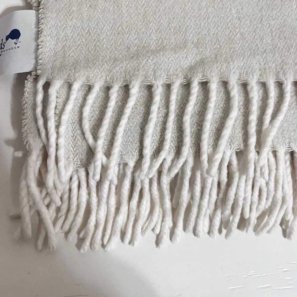 Lands Downunder Italian Herringbone Fringed Cream Throw Blanket Soft Italy
